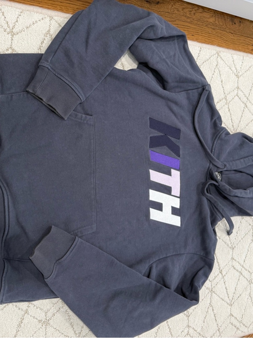 Kith Men's Navy Hoodie with Purple & White Logo